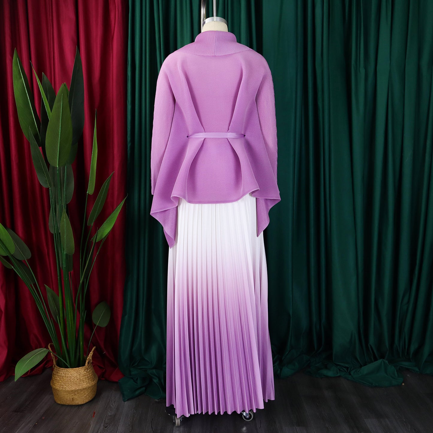 C8610 African plus size Women's Spring New Fashion Strap Bat Sleeve Top Gradient Color-changing Skirt Two-piece Set