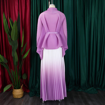 C8610 African plus size Women's Spring New Fashion Strap Bat Sleeve Top Gradient Color-changing Skirt Two-piece Set
