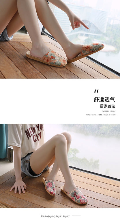 Baotou Spring & Fall Indoor Comfortable and Breathable Linen All Year Round Home Fabric Sandals for Women and Couples Floor Soft Bottom Home