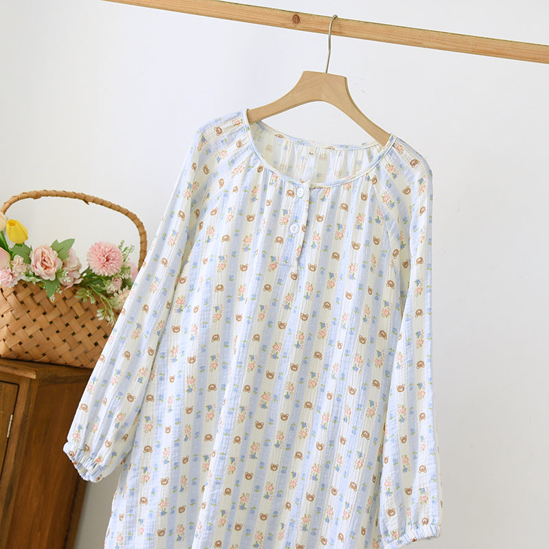 Crewneck Nightdress Women's Pajamas Spring and Autumn Cotton Long-sleeved dress Spring and Summer suit Cartoon Home Clothes for Women