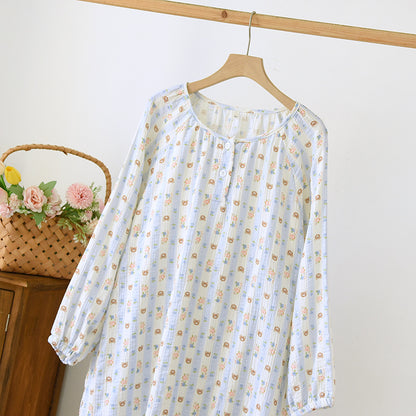 Crewneck Nightdress Women's Pajamas Spring and Autumn Cotton Long-sleeved dress Spring and Summer suit Cartoon Home Clothes for Women