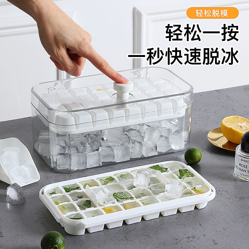 Press Ice Tray Ice Cube Mold Household Ice Box Storage Frozen Ice Cube Model Household Easy-Release Quick-Frozen Artifact