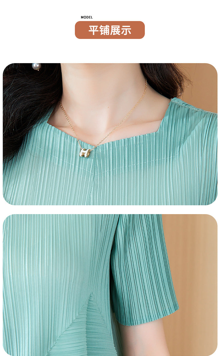 High-End Elegant Pleated Dress for Women, 2026 Summer New French Style Short-Sleeve Floral Dress