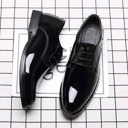 Men's Business Formal Wear Genuine Leather Black Patent Leather Shoes Men's Trendy Shoes for Work Spring and Autumn Korean Style British Pointed Toe Men's Shoes