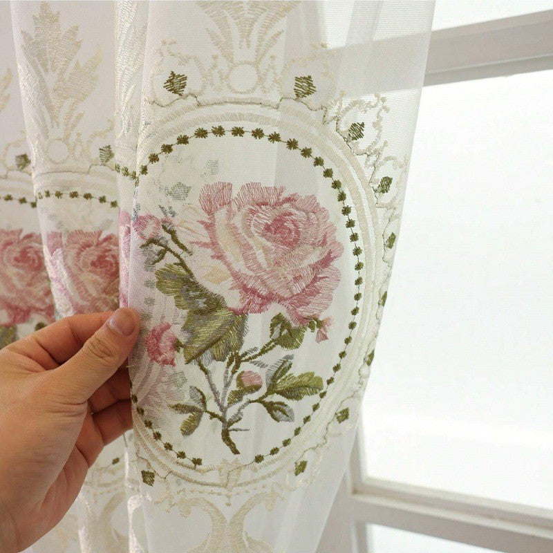 American Luxury Peony Embroidery Tulle Curtains for Living Room European Elegant Flower Embroidered Sheer Voile Bedroom Window