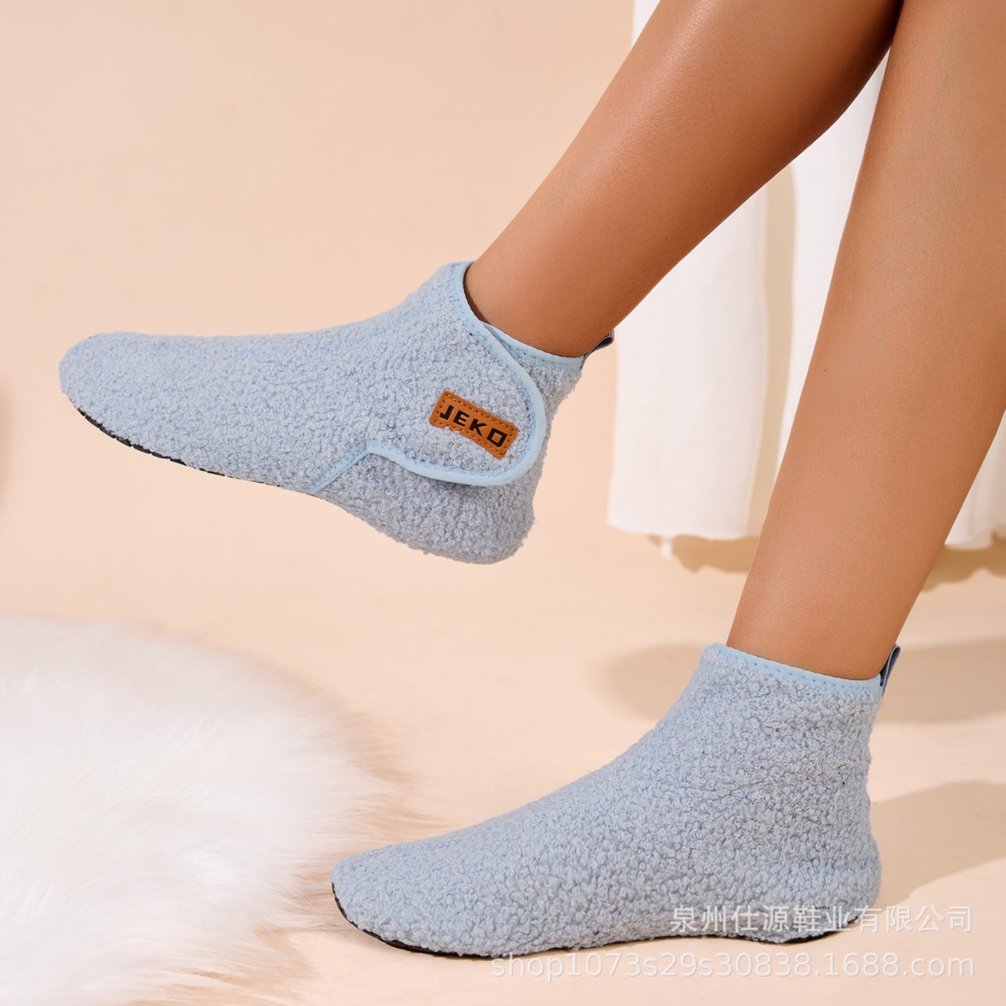Cross-Border Large Size Shein Winter New Women's Velcro Home Indoor Non-Slip Warm Long Plush Snow Boots