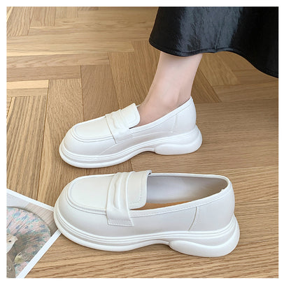 Thick-Soled Loafers British Style Slip-On White Shoes for Women 2025 New Versatile Toe-Toe Shoes Cross-Border Foreign Trade Women's Shoes