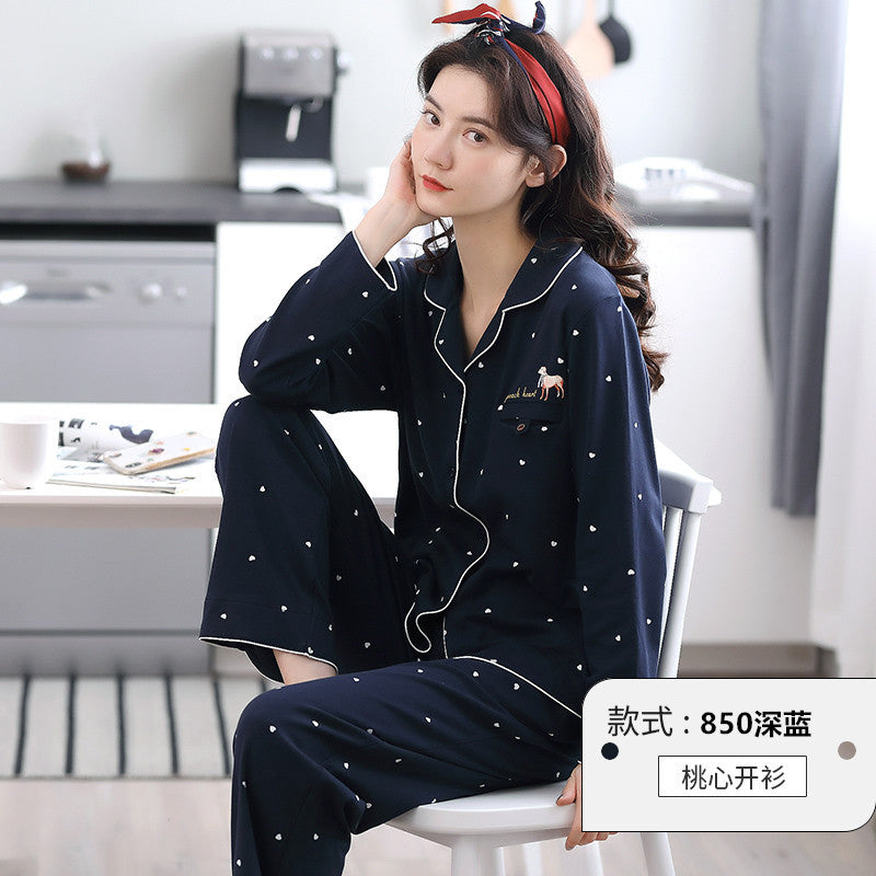 Autumn and Winter Women's 100 Pure Cotton Pajamas Women's Loose Cardigan for Middle-aged and Elderly Mothers Spring and Autumn Long-sleeved Casual Home Clothes