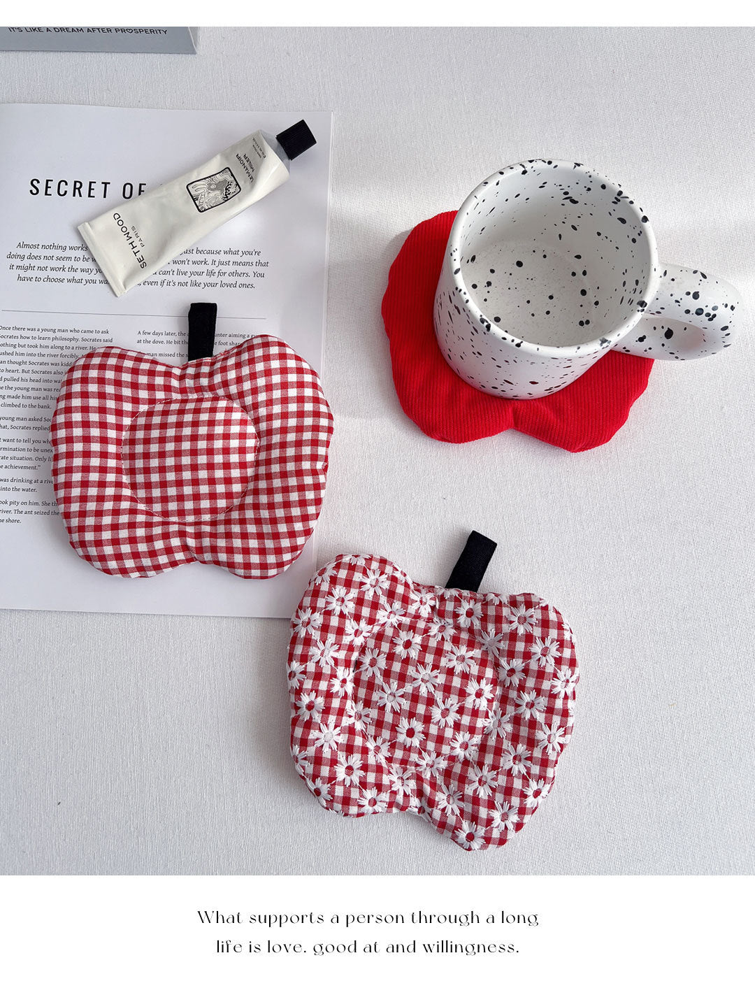 Meizuo Elements Korean-Style Ins-Style Apple Quilted Coasters Fabric Tea Coasters Cute Anti-Scalding Mats Factory Direct Sale