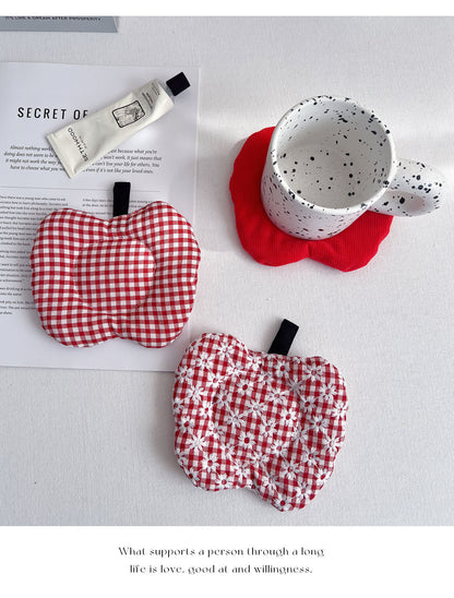 Meizuo Elements Korean-Style Ins-Style Apple Quilted Coasters Fabric Tea Coasters Cute Anti-Scalding Mats Factory Direct Sale