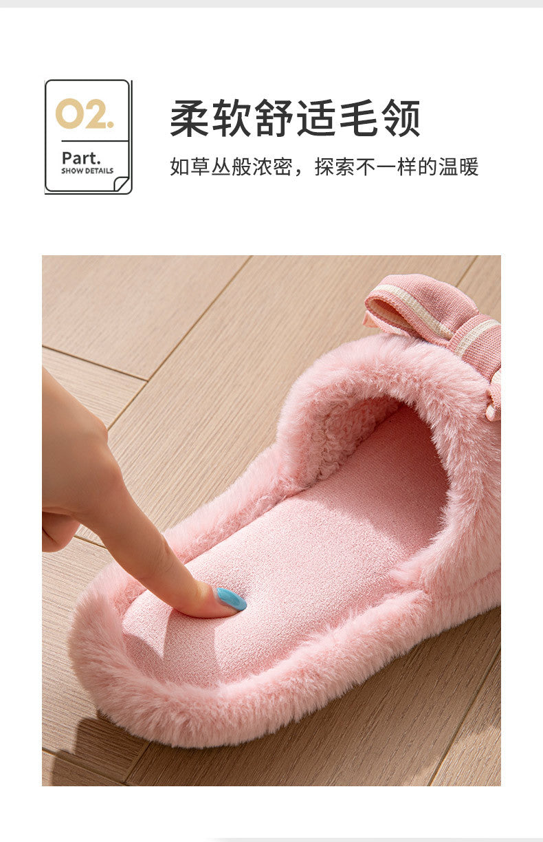 Foreign Trade Cross-Border Open-Toe Furry Bow Women's Indoor Home Wooden Floor Four-Season Furry Slippers
