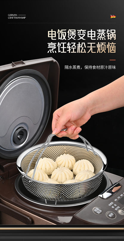 304 Stainless Steel Steamer Dense Hole Draining Basket Vegetable Washing Basket Steaming Lattice Electric Rice Cooker Rice Soup Separation Water Resistant Steaming Rack Steaming Drawer