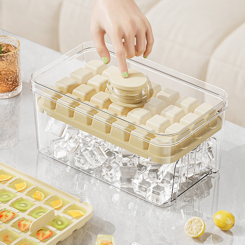 Cross-border pressing ice cube ice cube mould food grade pressing type household ice storage ice box with lid self-making ice box