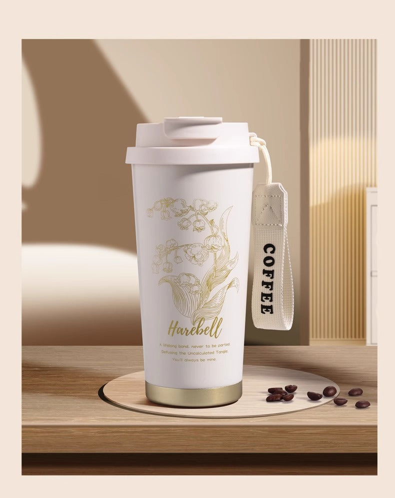 316 stainless steel Lily of the valley coffee cup double vacuum thermos cup high color value outdoor portable accompanying double drinking cup