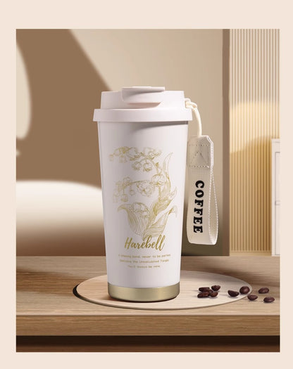 316 stainless steel Lily of the valley coffee cup double vacuum thermos cup high color value outdoor portable accompanying double drinking cup