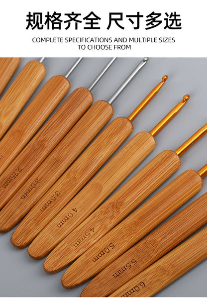 Full Set of Bamboo Handle Crochet Hooks, Bamboo Crochet Yarn Hooks, Handmade Knitting Tools, Sweater Needles, Round Head Carbonized Crochet Set