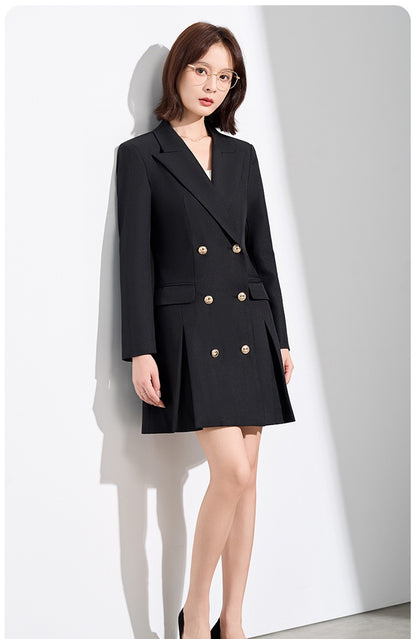 French Hepburn Style Small Black Dress High Sense High Cold Royal Sister Fried Street Small Fragrance Style Pleated Professional Suit dress Summer