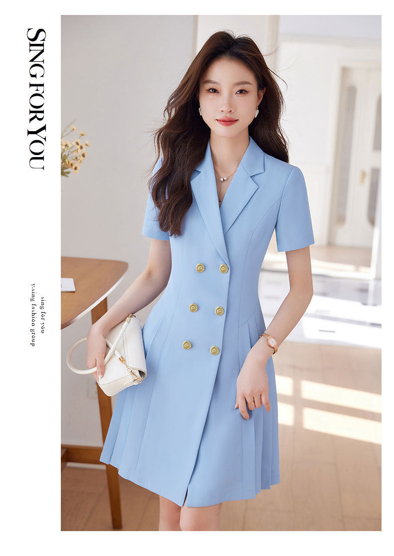 French Hepburn Style Small Black Dress High Sense High Cold Royal Sister Fried Street Small Fragrance Style Pleated Professional Suit dress Summer