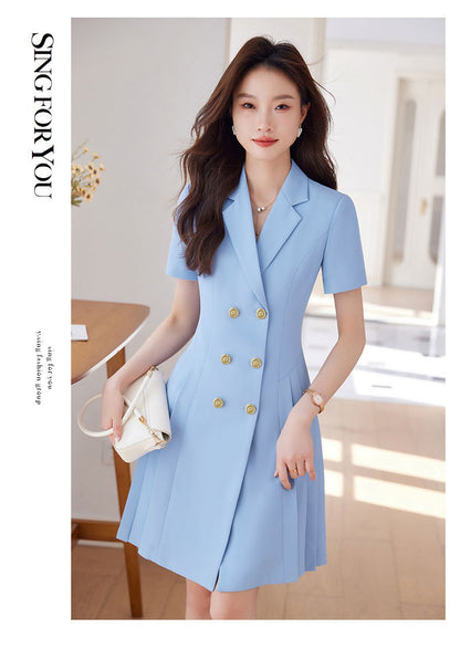 French Hepburn Style Small Black Dress High Sense High Cold Royal Sister Fried Street Small Fragrance Style Pleated Professional Suit dress Summer