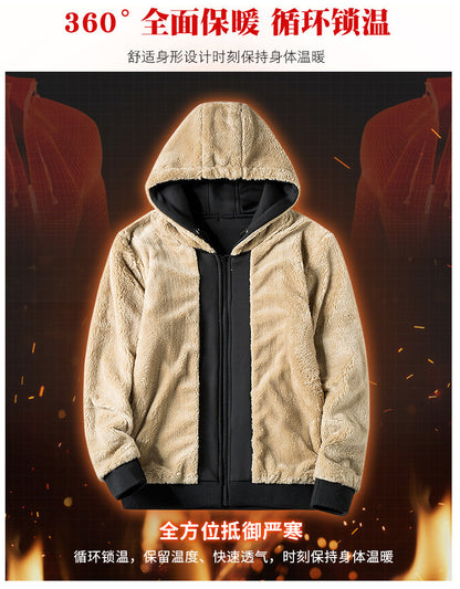 Autumn and Winter New Casual Cardigan Sweater Men's fleece-lined Hooded Men's Sweater Loose Sports Zipper Knitted Jacket