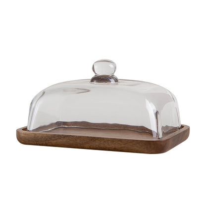 Bamboo and Wood Cake Plate Transparent Glass Display Dinner Plate Dessert Cake Western Food Plate with Table Cream Plate Cross-border Foreign Trade