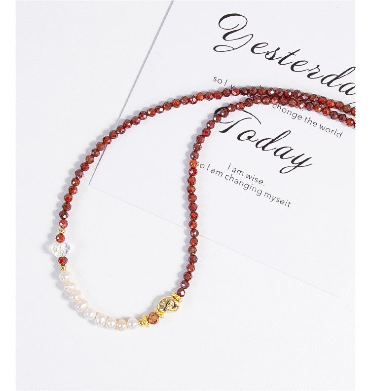 Natural Freshwater Pearl Necklace Imported Zircon Beaded Cutting High-grade Sense Exquisite All-match Love Pendant Necklace Women