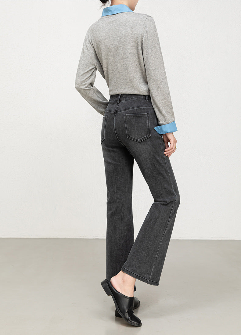 Miaoyu Nine-Point Flared Pants for Women, High-Waisted, Slimming, Nine-Point Jeans, Spring 2026, Four-Way Stretch Bell-Bottom Pants