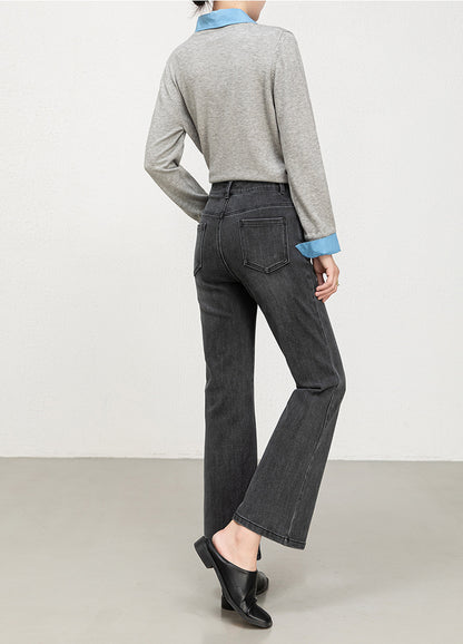 Miaoyu Nine-Point Flared Pants for Women, High-Waisted, Slimming, Nine-Point Jeans, Spring 2026, Four-Way Stretch Bell-Bottom Pants