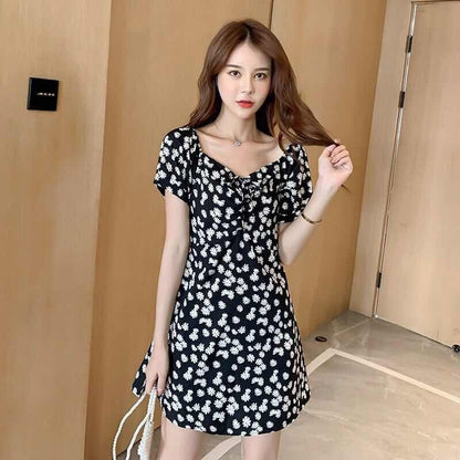 Daisy Dress Slim-Fit Slimming off-Shoulder Floral dress 2024 Summer New Internet Celebrous Same Style Dress