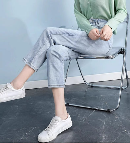 Light-Colored Straight-Leg Jeans for Women, 2026 Spring New Trendy High-Waisted Slimming Pants, Petite Cropped Cigarette Pants