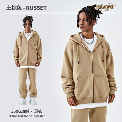 Tilani Men's Sweatshirt Cross-Border Casual Sports Suit Fashionable Pure Color Sweatshirt for Men and Women Simple Zipper Hoodie