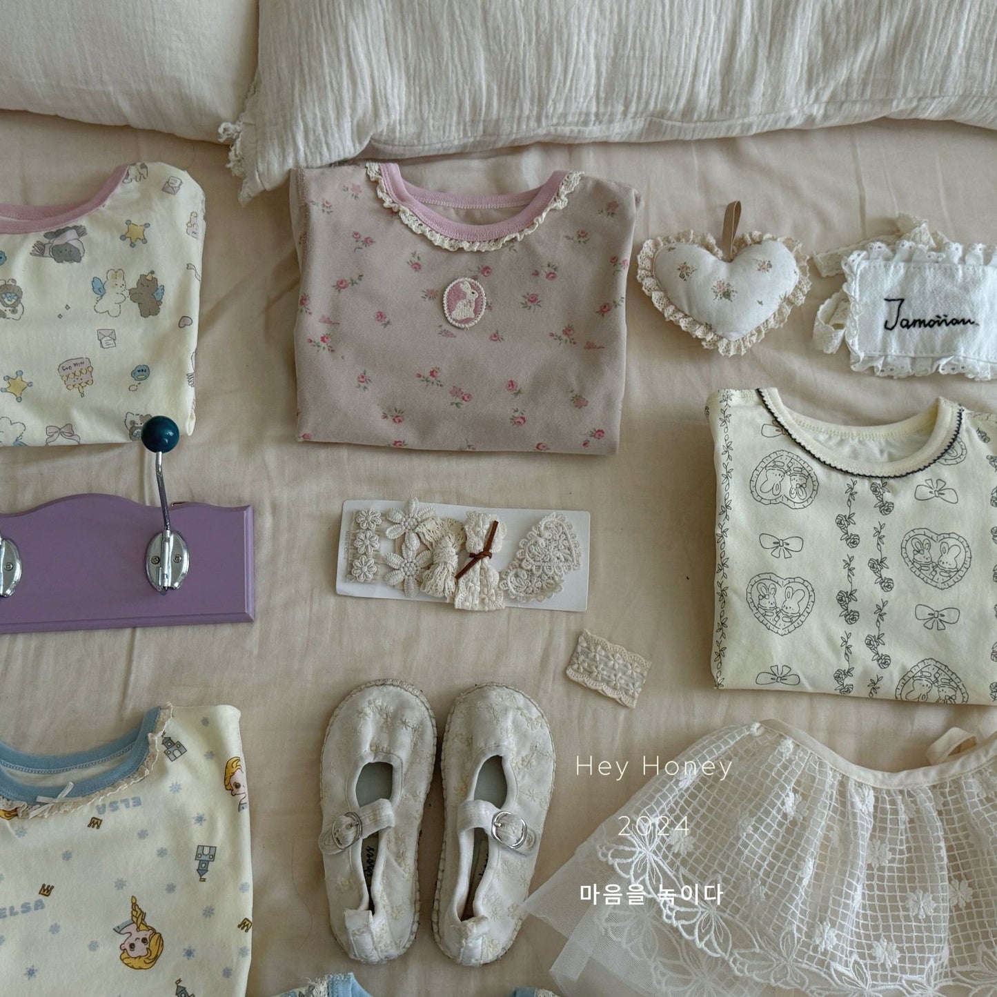 Spot Large and Small Roll Heyhoney24 Lycra Cotton Boys and Girls Autumn Clothes Intimates Printed Home Clothes Pajamas Two-Piece Set