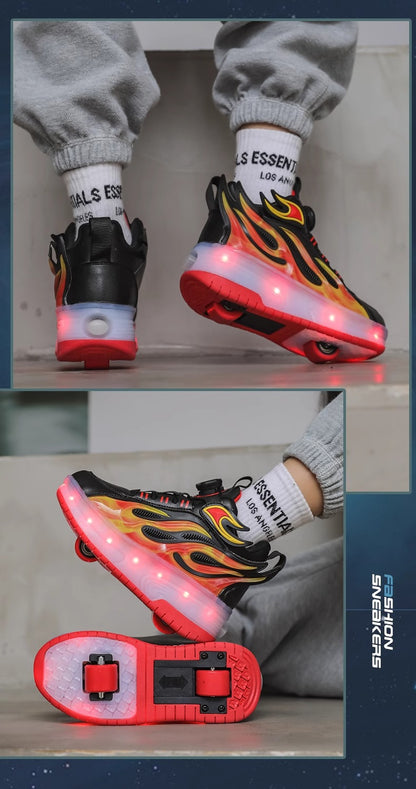 Children's Heelys Shoes, Retractable and Lighted, Boys' Flying Shoes with Wheels, Primary School Students' Roller Skate Shoes