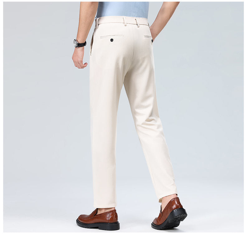 Wholesale casual pants men's four-sided elastic fabric summer ice silk pants trousers trousers high waist breathable iron-free formal trousers