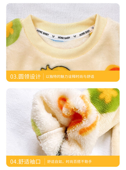 Men's and Women's Flannel Pajamas suit Autumn and Winter Middle and Big Children's Warm fleece-lined Thickened Autumn Clothes and Pants Home Clothes