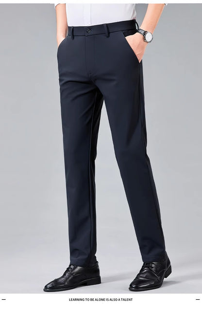 Business Pants Men's Casual Pants Summer Ultra-thin Stretch Ice Silk Men's Pants Middle-aged Loose Straight Suit Pants