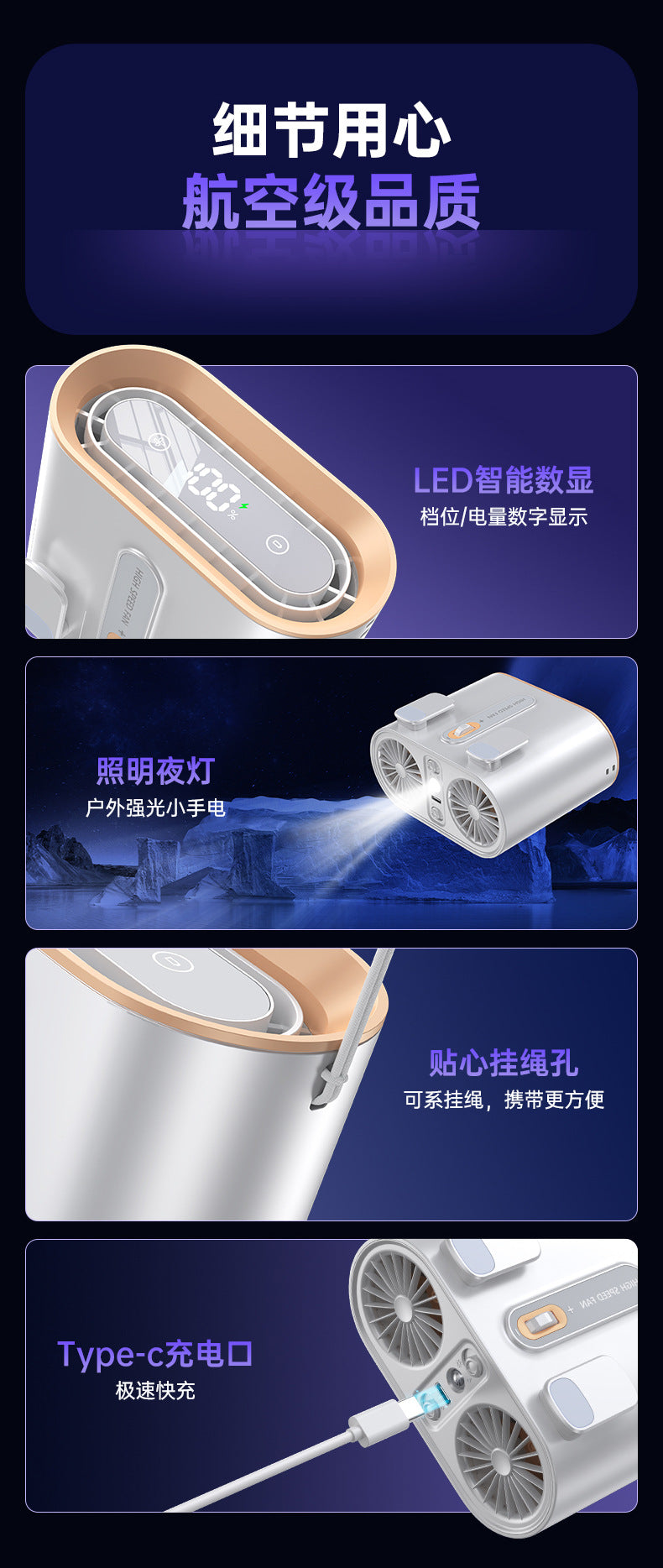 Cross-border new waist fan outdoor site lighting large capacity neck fan portable waist fan