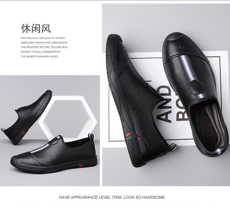 Doug Shoes Men's 2024 New Spring Lazy Slip-on Loafers Soft Bottom Driving Shoes Men's Hollow Leather Shoes