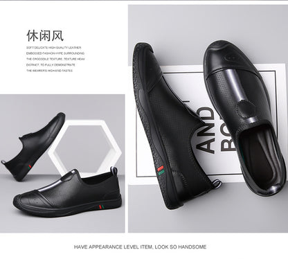 Doug Shoes Men's 2024 New Spring Lazy Slip-on Loafers Soft Bottom Driving Shoes Men's Hollow Leather Shoes