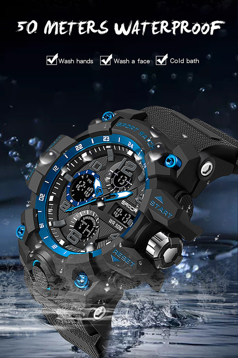 Sanda Hot-Selling Watch Korean Version Student Party Multi-Functional Waterproof Alarm Clock Electronic Watch Cool Dual Display Luminous Sports Watch by PDG ibma