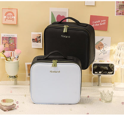 New Style Cosmetic Bag with Light and Mirror Led Light Rechargeable Portable Travel Makeup Cosmetics Cosmetics Bag Ins Style