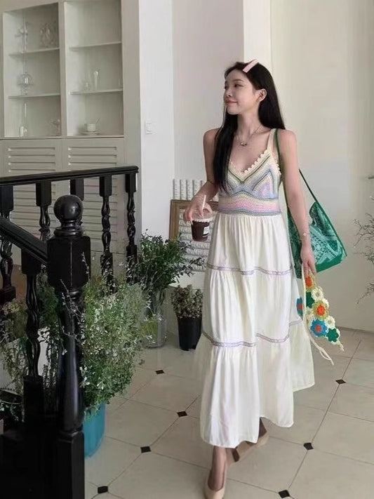 Summer women's national style sling hollow stitching dress new style sling skirt holiday style by PDG ibma