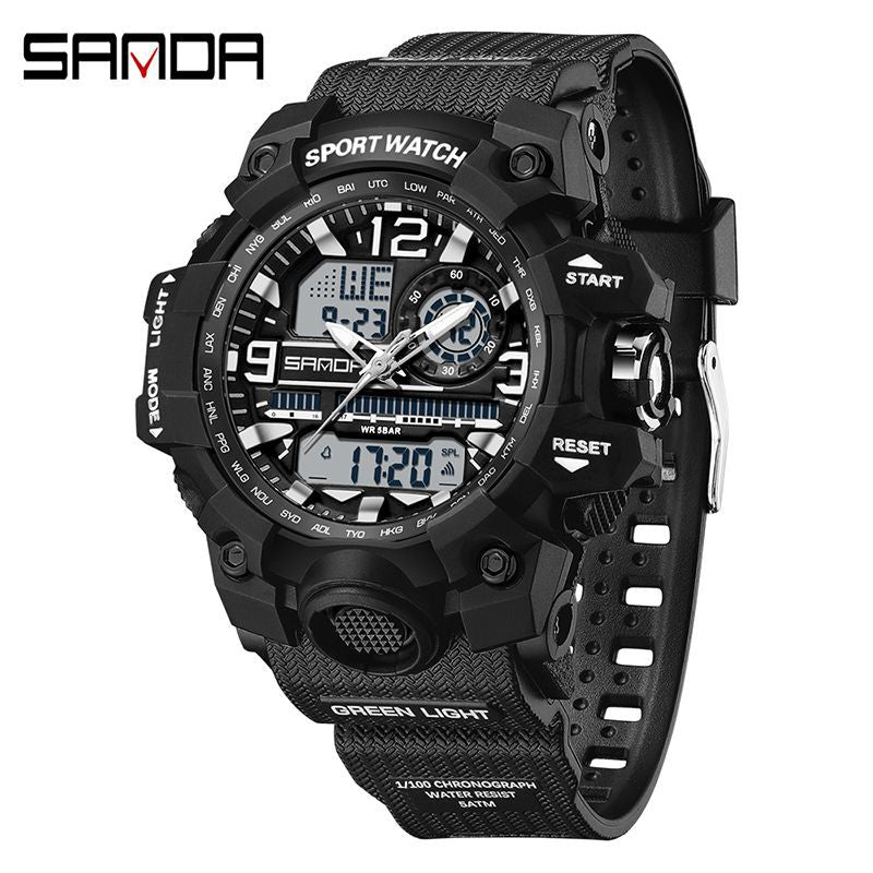 Sanda Hot-Selling Watch Korean Version Student Party Multi-Functional Waterproof Alarm Clock Electronic Watch Cool Dual Display Luminous Sports Watch by PDG ibma