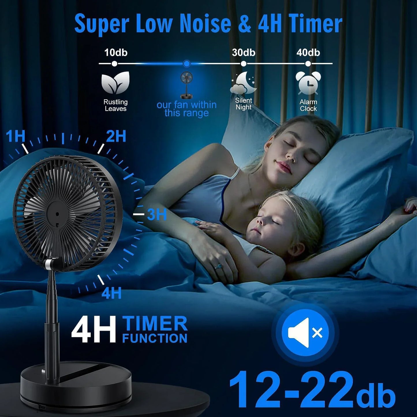 XIAOTREE Wireless Folding Desk Fan Telescopic Outdoor Travel Camping Floor Fan With 7200 mAh USB Rechargeable Fan Standing Fan