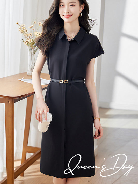 [Elegant Long Skirt] V-neck Short-sleeved dress High-end Work Clothes Mid-length Skirt Spring and Summer Business Wear Uniform by PDG ibma