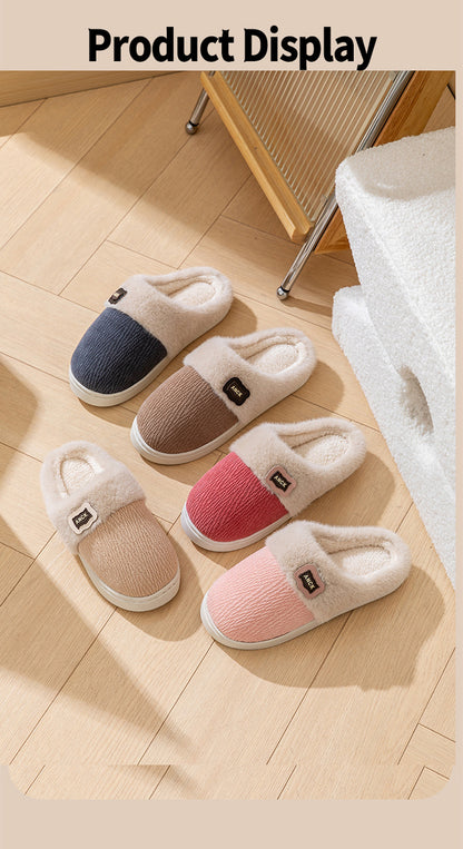 Cotton Slippers for Women, Fashionable Winter Indoor Home Non-Slip Plush Warm Couple Style Fleece-Lined Thick-Soled Cotton Slippers for Men