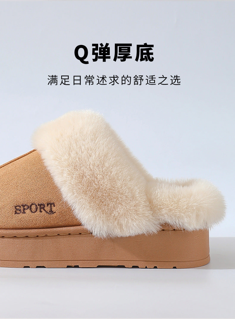 Couple's Cotton Slippers for Women, Thick-Soled, Warm, Non-Slip Home Slippers for Men, Autumn and Winter Indoor Non-Slip Soft-Soled Maternity Shoes