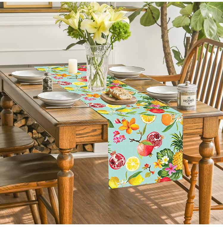 Amazon New Lemon Pomegranate Printed Table Flag Cross-border Home Fabric Decorative Tablecloth Linen Tablecloth Cushion Tea Flag