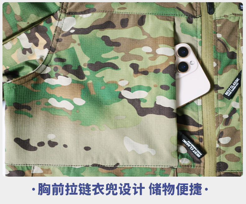 Outdoor Summer Camouflage Clothing suit Men's Wear-resistant Tear-resistant Multi-pocket Labor Protection Breathable Quick-drying Training Clothing Men's Tooling