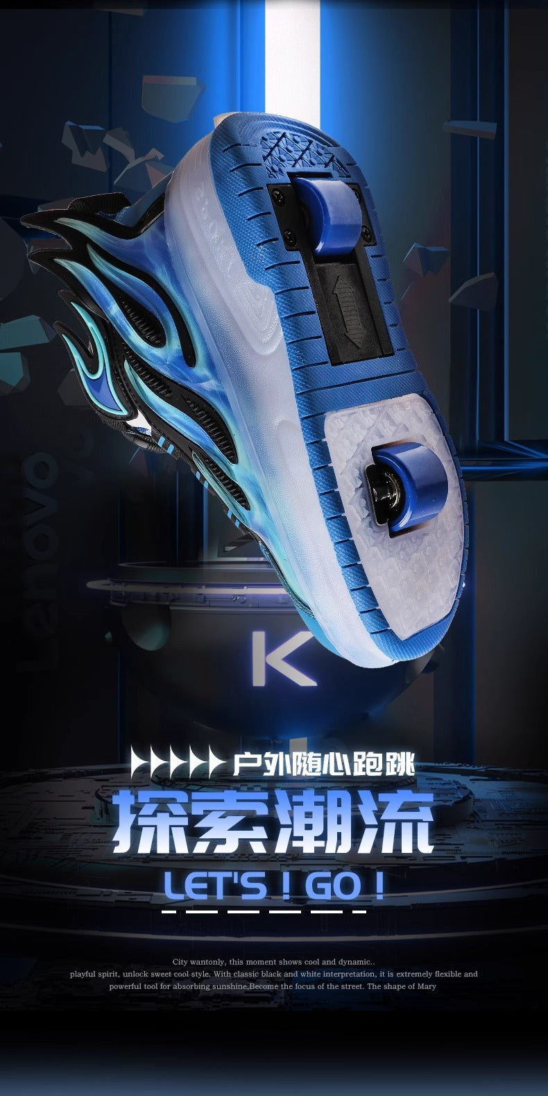 Children's Heelys Shoes, Retractable and Lighted, Boys' Flying Shoes with Wheels, Primary School Students' Roller Skate Shoes